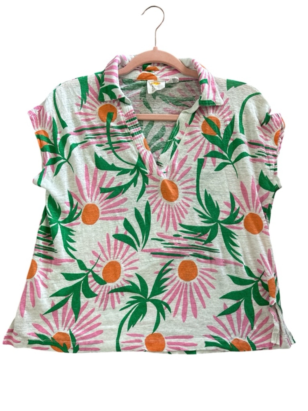 C&C California 100% Linen Floral Popover Top Lightweight Spring Summer Sz Medium